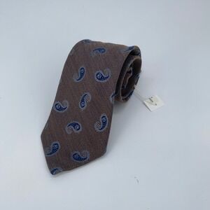 Eton Tie Mens One Size Brown Blue Paisley Wool Luxury Classic Fit Necktie